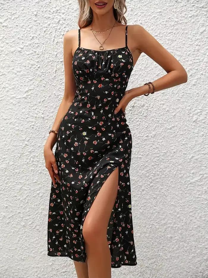Robe de plage style Boho pour femmes, imprimé Floral, bretelles Spaghetti, imprimé, bretelles élégan
