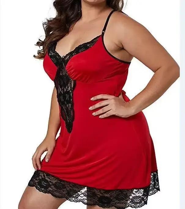 8XL grande taille Lingerie femmes dentelle voir à travers Teddy nuisette col en V sans manches chemi