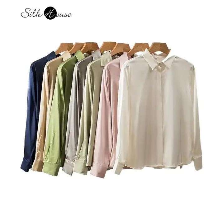 2025 femmes haut tendance tempérament lourd soie élastique Satin couleur unie à manches longues bure