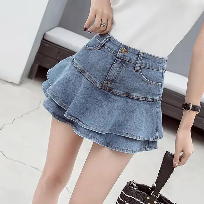Vintage Denim Mini jupes femmes été Sexy couleur unie robe de bal jupes jean femme décontracté poche