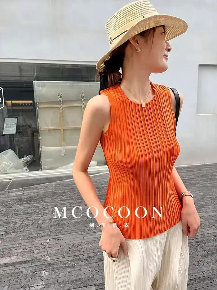 YUDX-T-shirt plissé à col rond pour femme, haut précieux, tempérament décontracté japonais, concepti