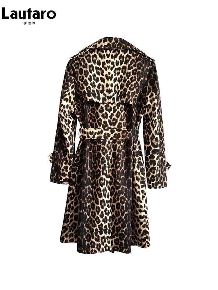 Lautaro printemps automne longue élégant imprimé léopard Trench manteau pour femmes ceinture Double 