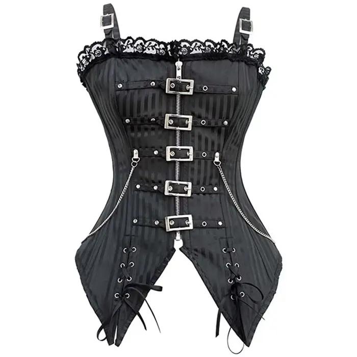 Camisole corset sexy en dentelle pour femmes, coupe basse, fermeture éclair, style punk rock, cospla