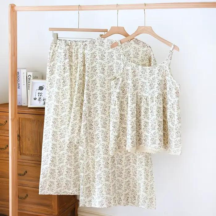 Pyjama en pansement 2023 coton pour femme, robe à manches longues, haut licou, pantalon, ensemble tr