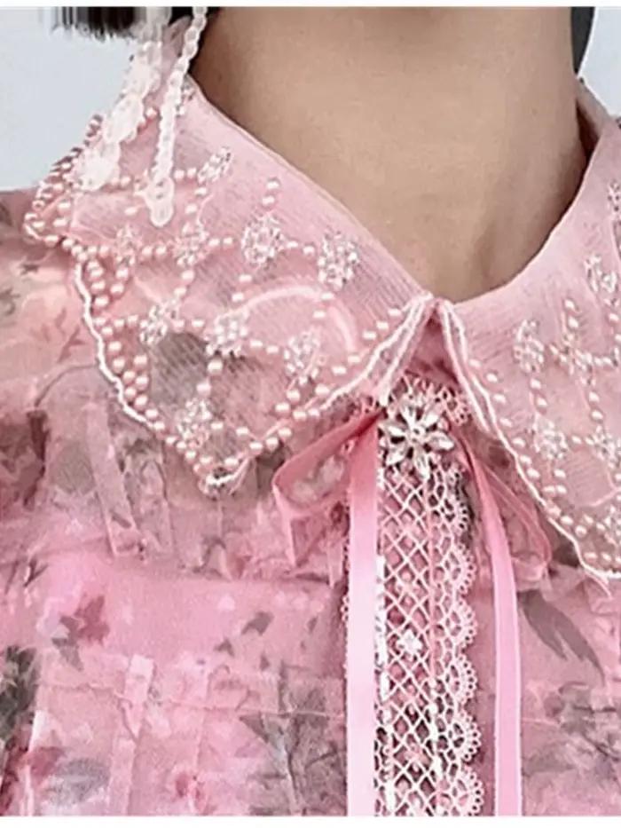 SMTHMA-Robe d'été légère à col perlé pour femme, robes de gâteau de style doux exquis, patchwork imp