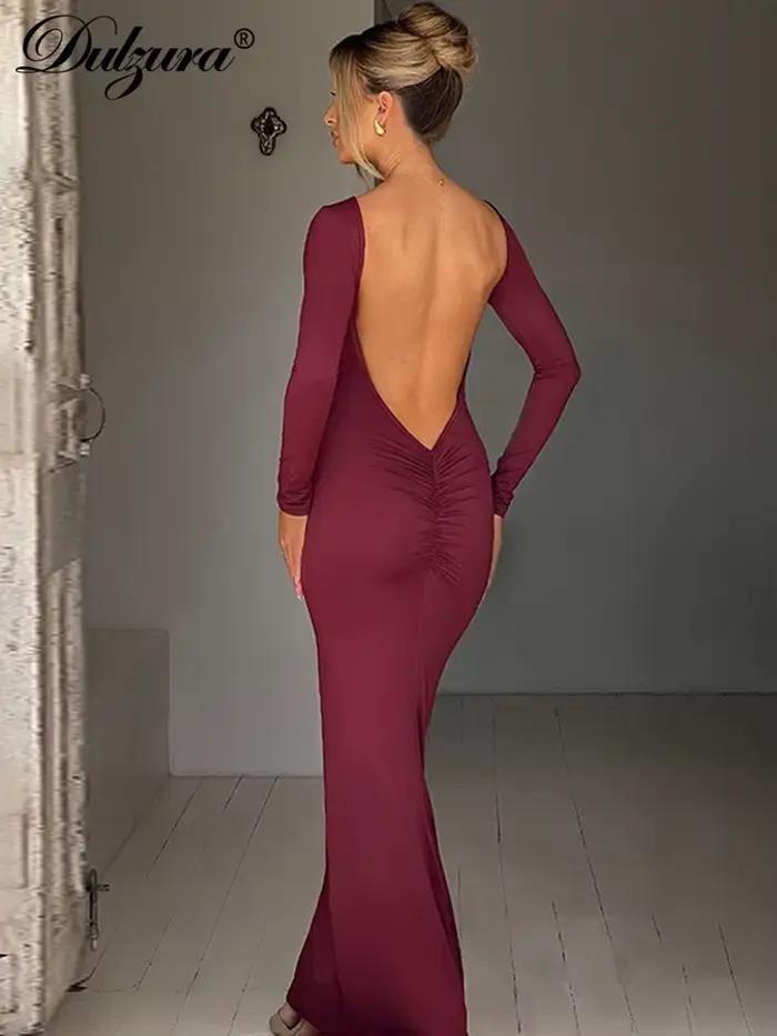 Dulzura – robe Maxi froncée, dos nu, couleur unie, automne-hiver, vêtements pour femmes, Sexy, éléga