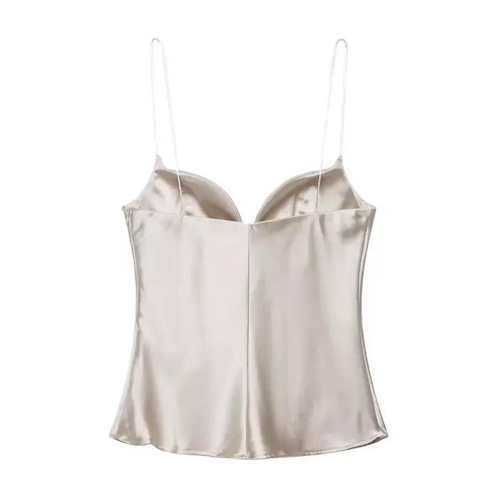 Nouveauté 2026 – Hauts d'été en satin texturé noir pour femme – Élégants débardeurs sexy à col en V 