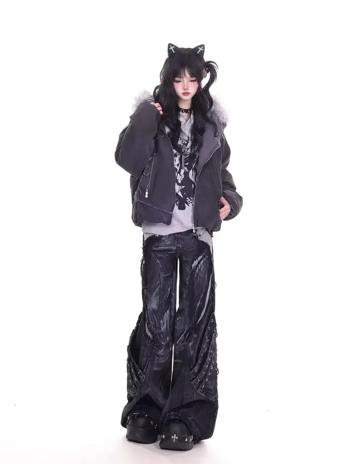 Jean de travail à motif serpent camouflage rétro américain pour filles de rue, hip-hop, ample, jambe
