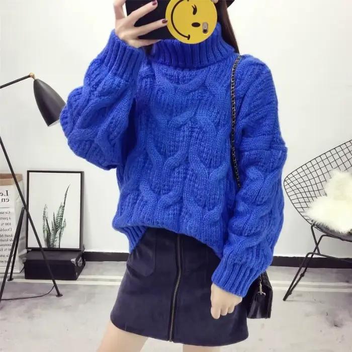 Épaissir torsion col roulé pull tricots femmes 2025 hiver nouveau lâche à manches longues pull chaud