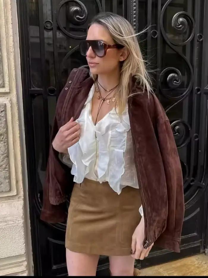 2025 hiver Vintage marron daim vestes amples femmes décontracté col montant poche épais manteau auto