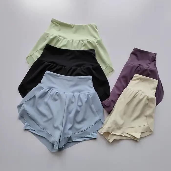 Short de sport taille haute pour femme, maille respirante, double couche, séchage rapide, gym, fitne