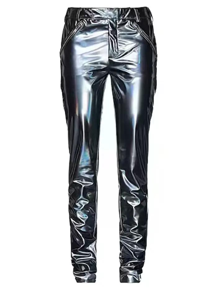 Pantalon gothique en cuir pour femme, taille haute, Slim FjWith Pocket, Ladies Pu commissionned Slim