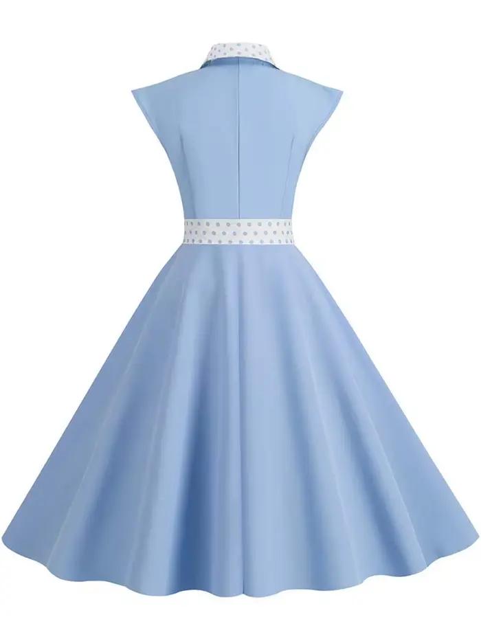 Col cranté Vintage solide robes de soirée femmes été sans manches ceinturé Midi balançoire robe d'ét