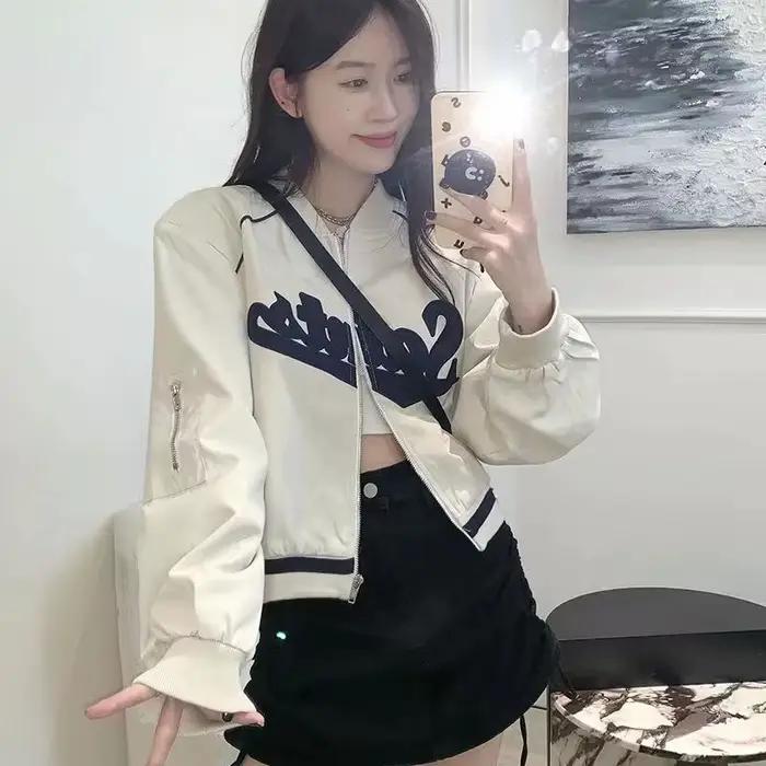 Gidyq-Veste de Baseball avec Lettres Brodées pour Femme, Manteau Court et Mince, à la Mode, avec Fer