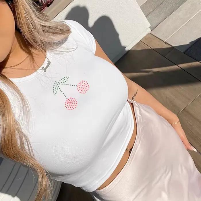 T-shirt manches courtes femme, slim, vintage, gothique, court, sexy, nickel é, streetwear, été, Y2k