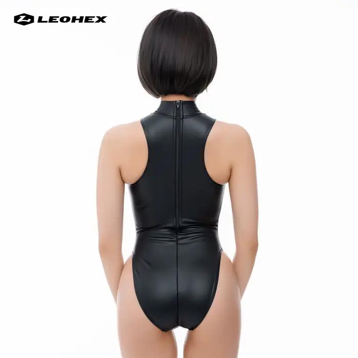 LEOHEX – maillot de bain une pièce pour femmes, finition mate, col haut, serré, photographie, tissu 
