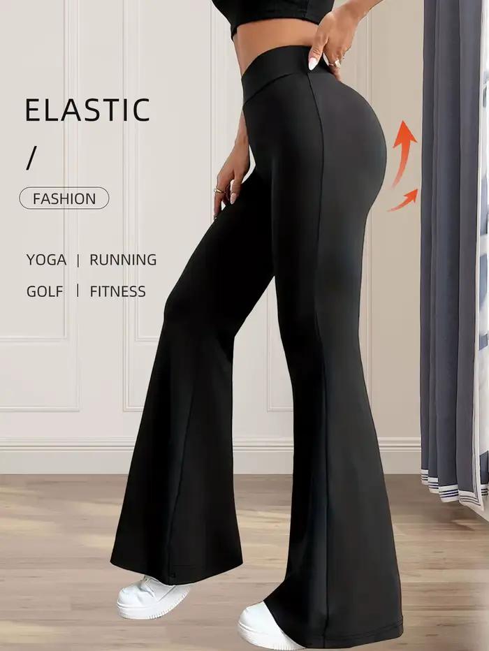 Pantalon évasé moulant taille haute pour femmes, pantalon noir long à jambes fines, pantalon fin à j