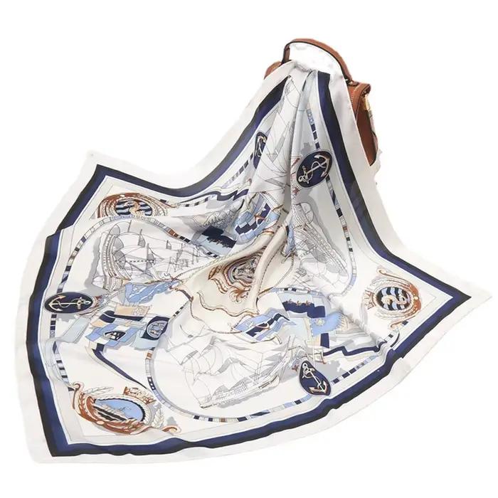 Foulard carré en soie pour femme 90x90cm, grande écharpe de luxe de marque, bandana imprimé, bandeau