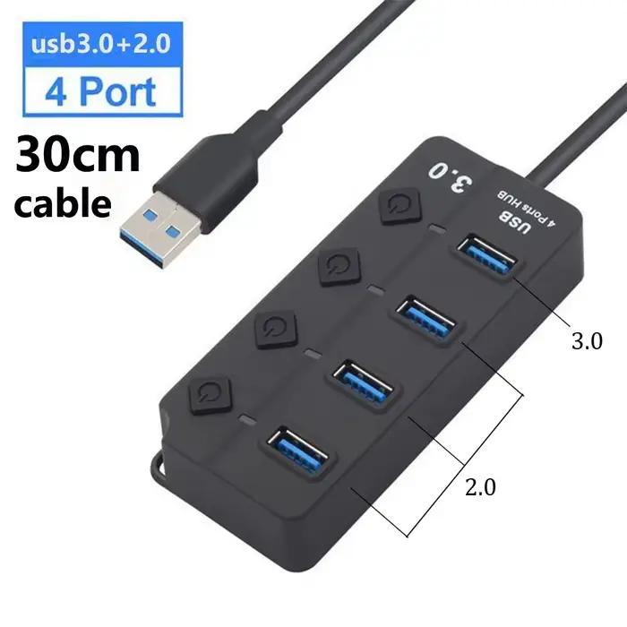 Répartiteur USB Hub 3.0 multiprise, haute vitesse, 7 ports, 5Gbps, adaptateur d'alimentation avec in