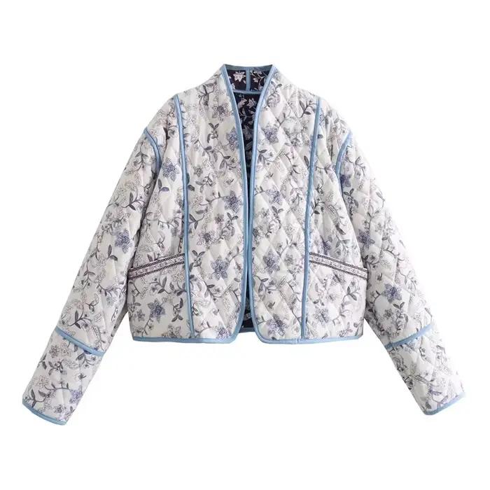 Manteau en coton violet à motifs floraux vintage pour femme, collection automne-hiver 2026, veste dé