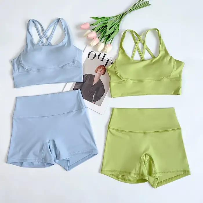 Ensemble de Yoga 2 pièces, sensation nue, vêtements d'entraînement pour femmes, Shorts de Yoga taill