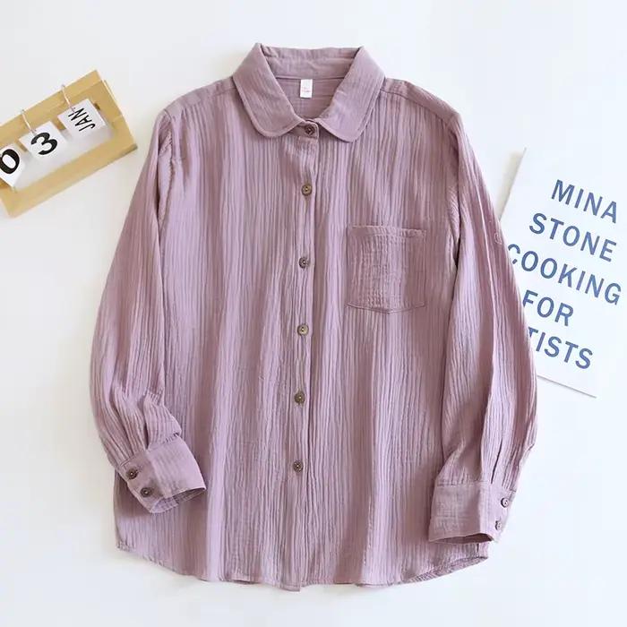 Chemises et chemisiers à manches longues pour femmes, 100% coton, chic, décontracté, boutonné, print