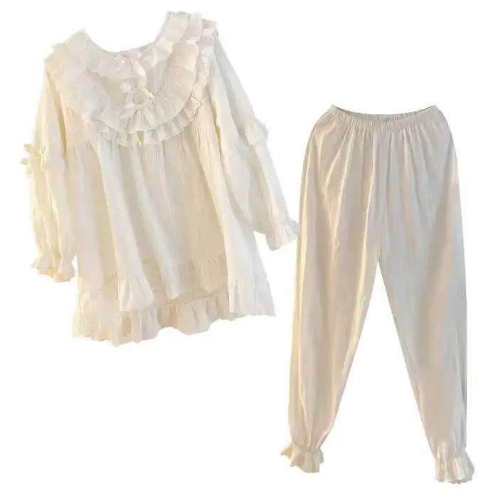 Ensemble de pyjama à volants princesse pour femmes, vêtements de nuit vintage pour la maison, vêteme