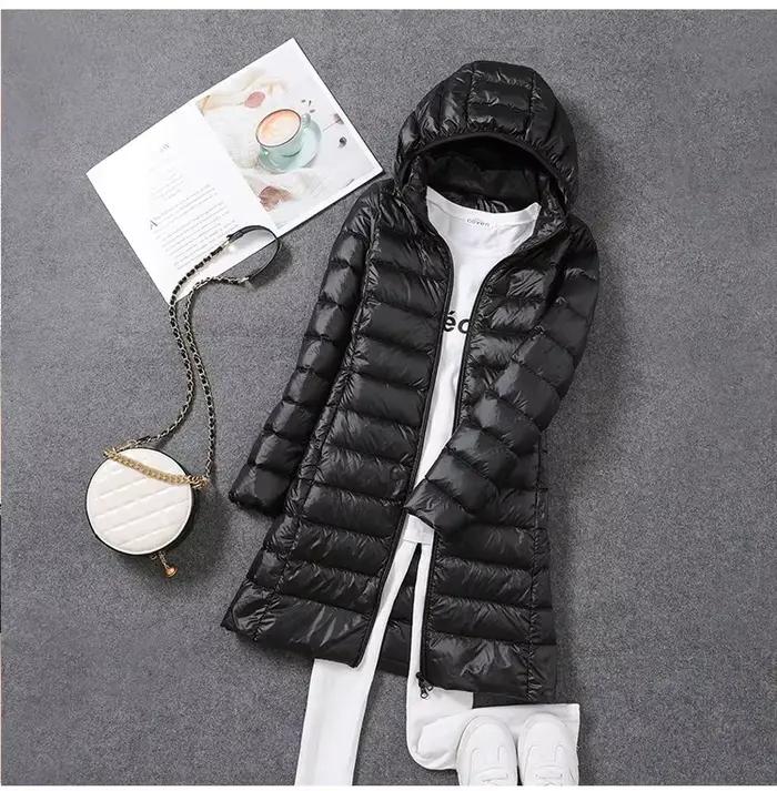 Veste de printemps ultralégère et fine pour femme, longue, pliable, chapeau détachable, jupe cintrée