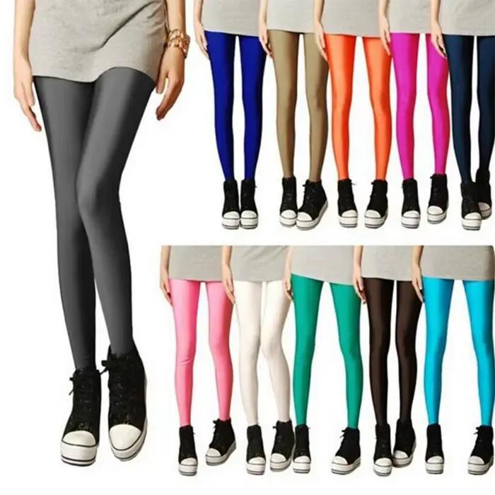 Nouveau printemps solide bonbons néon Leggings pour femmes haute étiré femme Legging pantalon fille 
