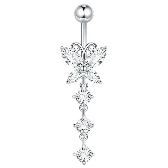    1pc nombril Piercing pour femmes Zircon lune papillon nombril anneau Cartilage nombril boucle d'