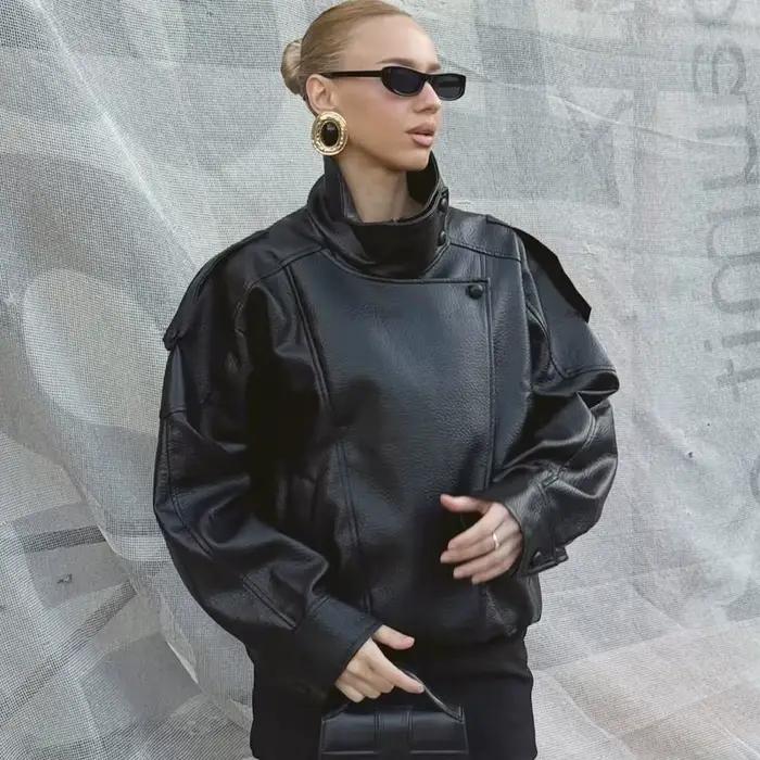 Veste femme noir veste en cuir Pu haut à manches longues femme automne 2025 nouveau en vestes et man