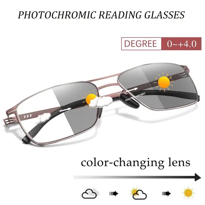Lunettes de lecture photochromiques en métal Anti-lumière bleue, monture rectangulaire pour presbyte