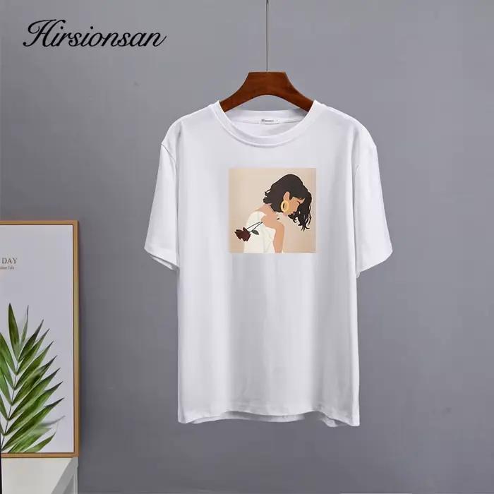 Hirsionsan – t-shirt imprimé peinture Harajuku pour femmes, surdimensionné, élégant, en coton, à man