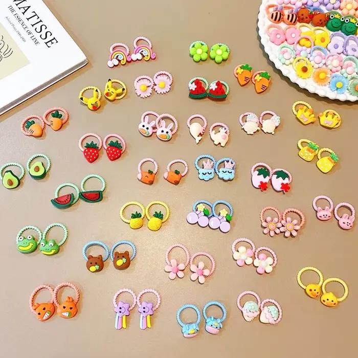 Attaches pour cheveux mignonnes pour filles, haute élasticité, animaux de dessin animé, fleurs et fr