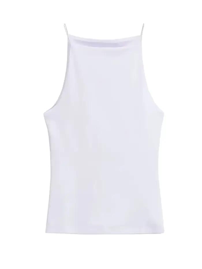 Débardeur licou sans manches pour femmes, bretelles fines, couleur unie, Camisole à la mode
