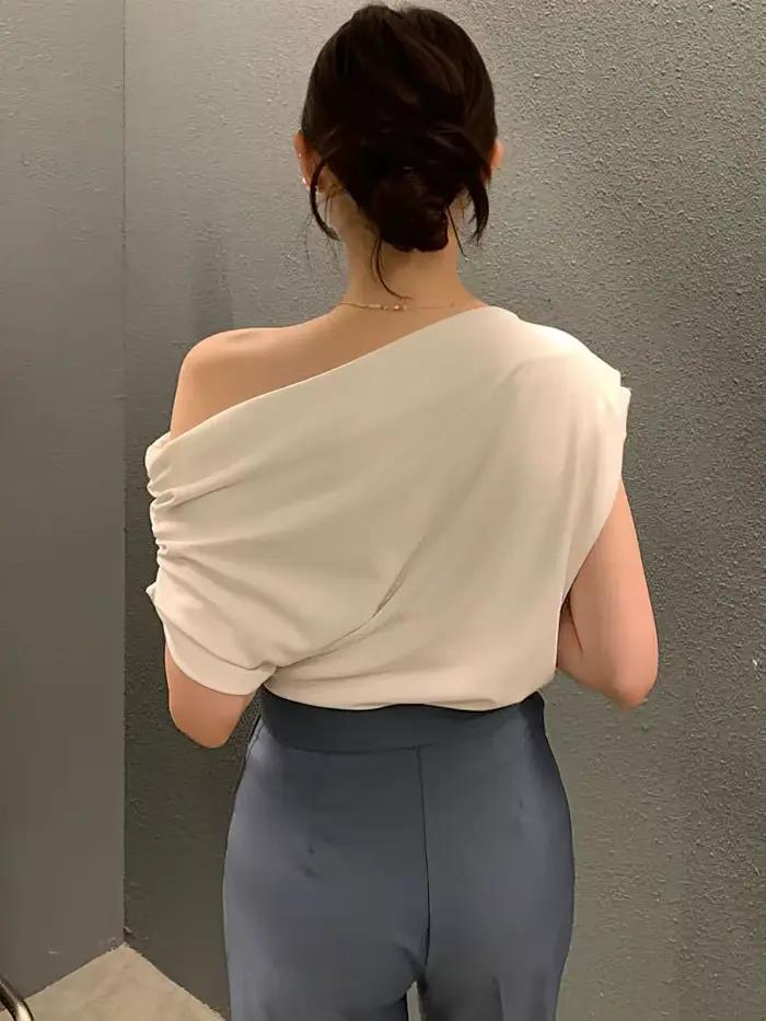Coréen élégant été hors épaule haut femmes une épaule lâche décontracté à manches courtes t-shirt mo