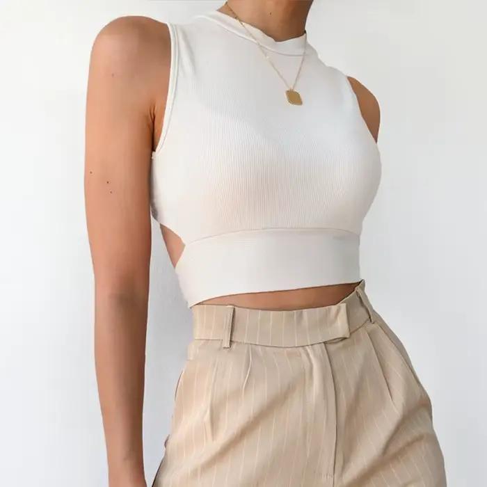 Sexy dos nu femmes débardeur bandage mince haut court été 2025 décontracté haut streetwear solide co