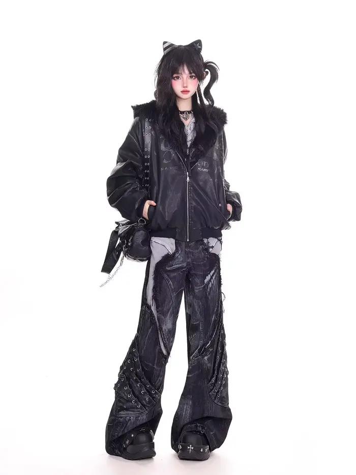 Jean de travail à motif serpent camouflage rétro américain pour filles de rue, hip-hop, ample, jambe