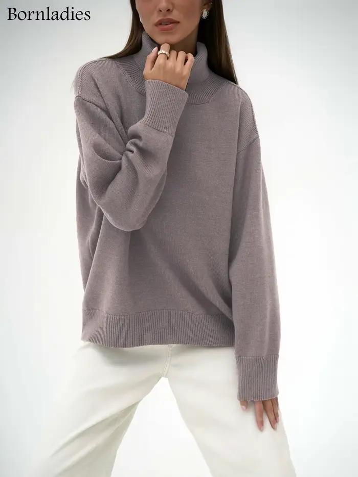 Bornladies-Pull à Col Roulé pour Femme, Vêtement Chaud, Décontracté, pour Automne et Hiver