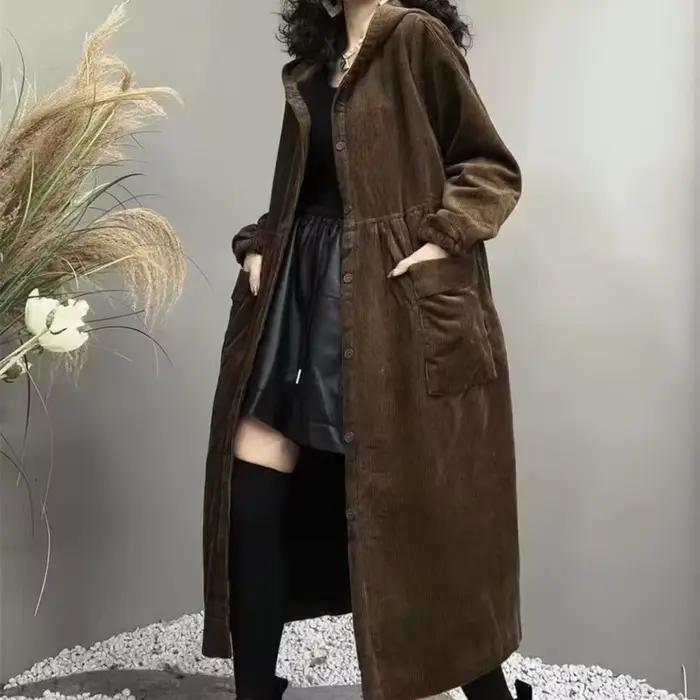Manteau épais d'automne et d'hiver 2026, tendance, grand manteau coupe-vent marron, grande poche, ma