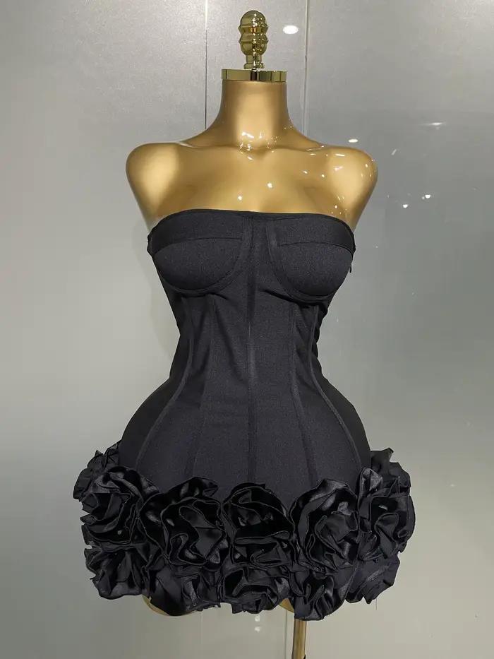 Robe de soirée à bandes pour femmes, sans bretelles, moulante, fleurs, Mini célébrité, Sexy, robes d