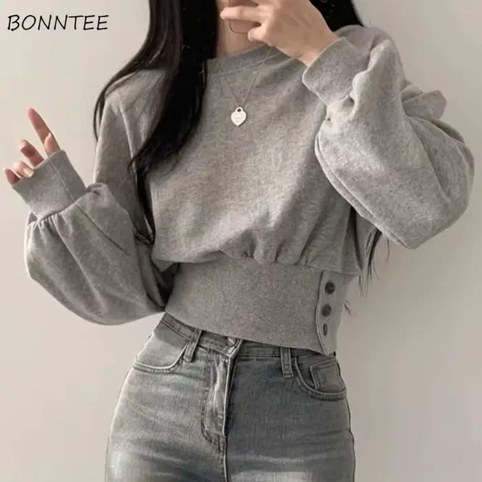 PVD-Ulzzang Buttons Design Baggy pour femme, Crop, Sports, Loisirs, Automne, Jeune rue, Esthétique, 