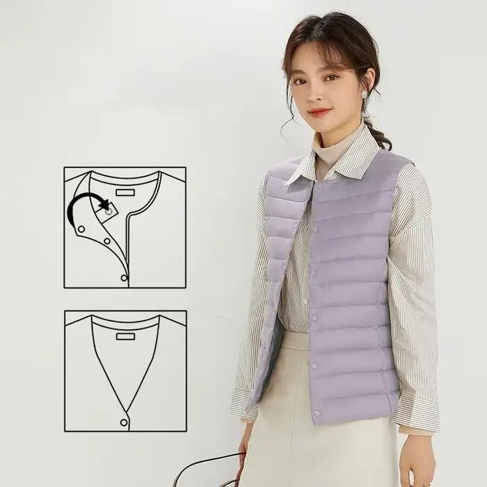 Gilet bouffant sans manches pour femmes, Ultra léger, deux voies, Portable, chaud, sans manches, dou