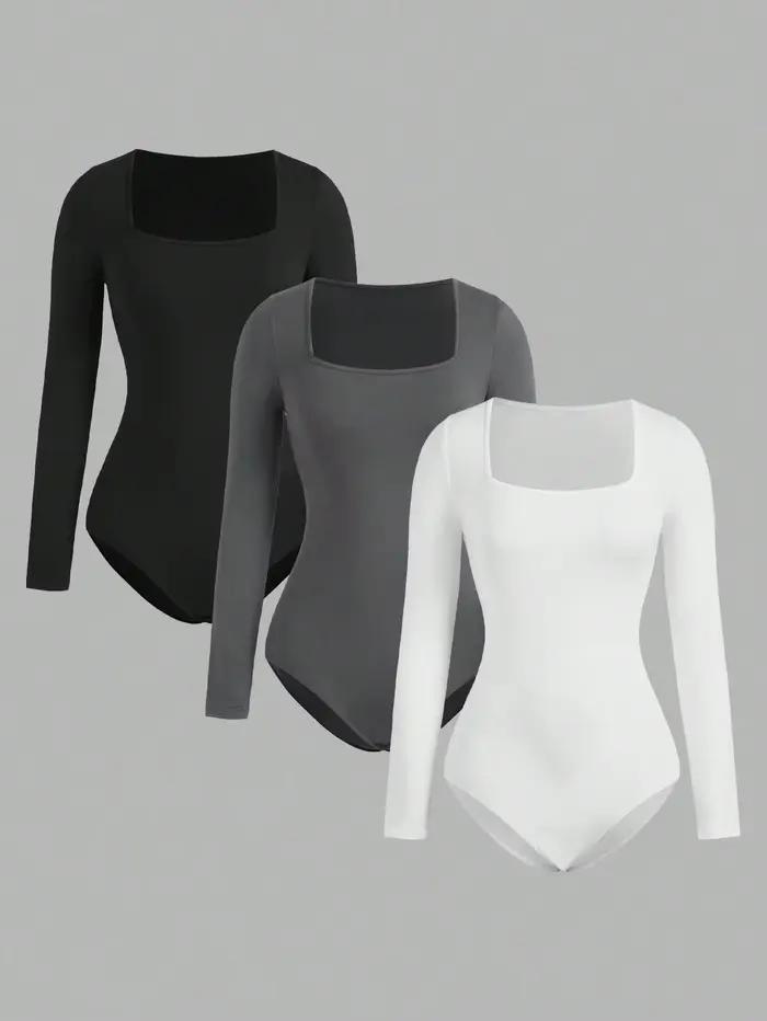 Body une pièce à manches longues pour femme, 3 pièces, col carré, entrejambe ouvert, Streetwear, vêt