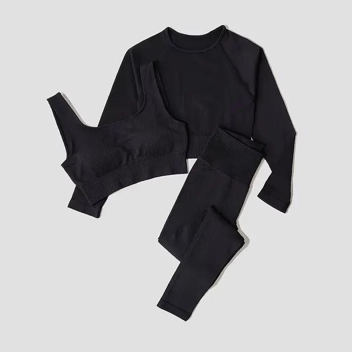 WAREBALL Ensemble de Vêtements de Yoga, Legging, Brassière et Haut à Manches longues, Sans Couture, 