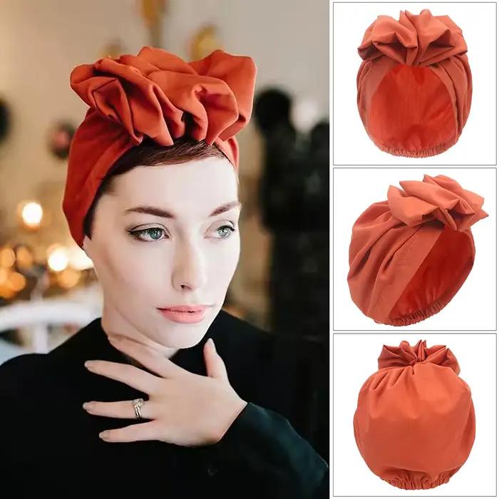 Bandeaux africains élégant rétro Turban pour femmes musulman foulard casquette couleur unie dames bo