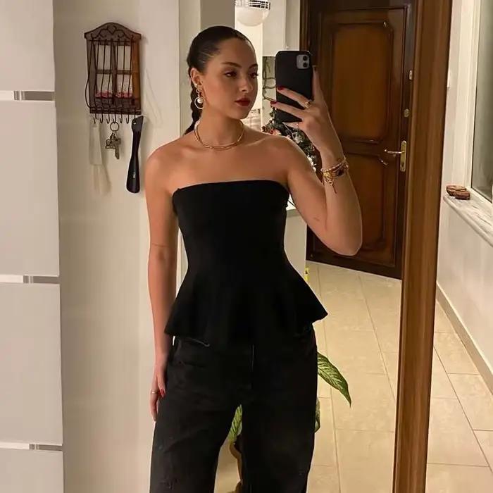 HXAO Corset haut court femmes sans bretelles jaune débardeur été dos nu rose bustiers fête Bustier s