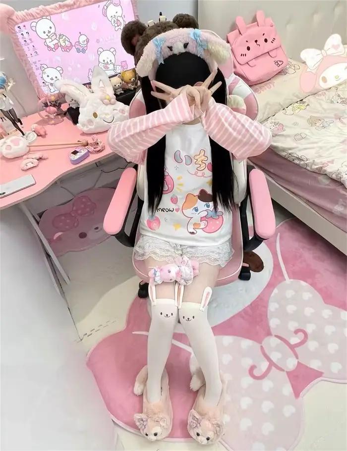 Kawaii dessin animé T-shirt Hip Hop rose T-shirt petit ami corée T-shirt à manches longues ample ray