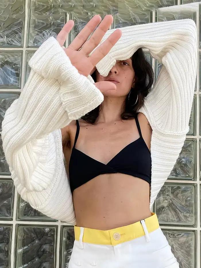 Tossy 2022 nouveau ZA pull haussements d'épaules pour femmes printemps haut court manches longues la