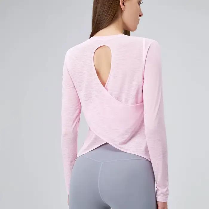 Costume de Yoga pour femmes, chemises à manches longues, beau dos, haut de sport, chemisier ample, P